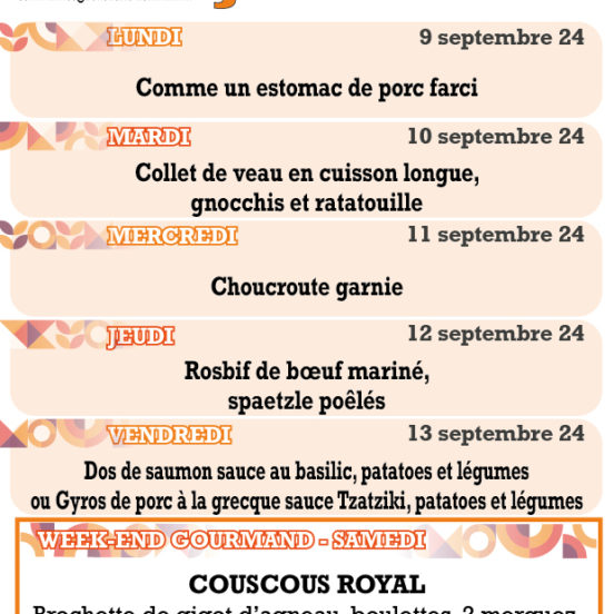 PLATS DU JOUR - Semaine 37