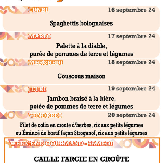 PLATS DU JOUR - Semaine 38